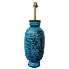 Aldo Londi for Bitossi Rimini Blue Sgraffito Ceramic Lamp