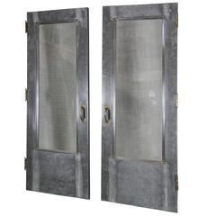 Antique 1920 Pair of Steel Industrial Doors with Original Safety Glass