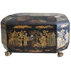 Antique English Chinoiserie Papier Mâché Tea Caddy