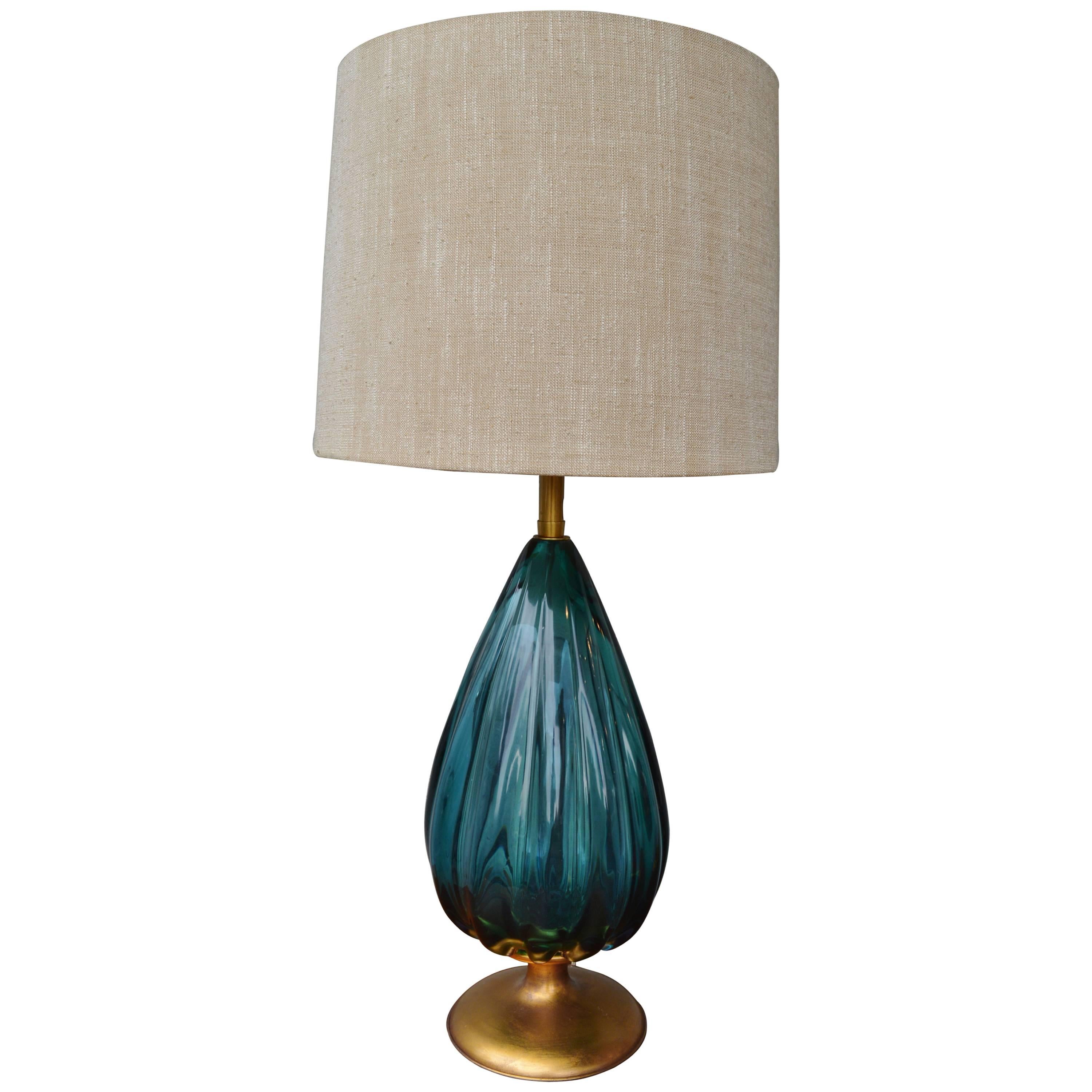 Peacock Blue Murano Lamp by Archimede Seguso for The Marbro Lamp Co