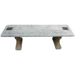 Cast Stone and Inset Marble Top Garden Bench