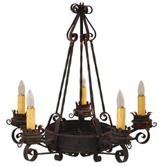 1920s Wrought Iron Spanish Revival Chandelier