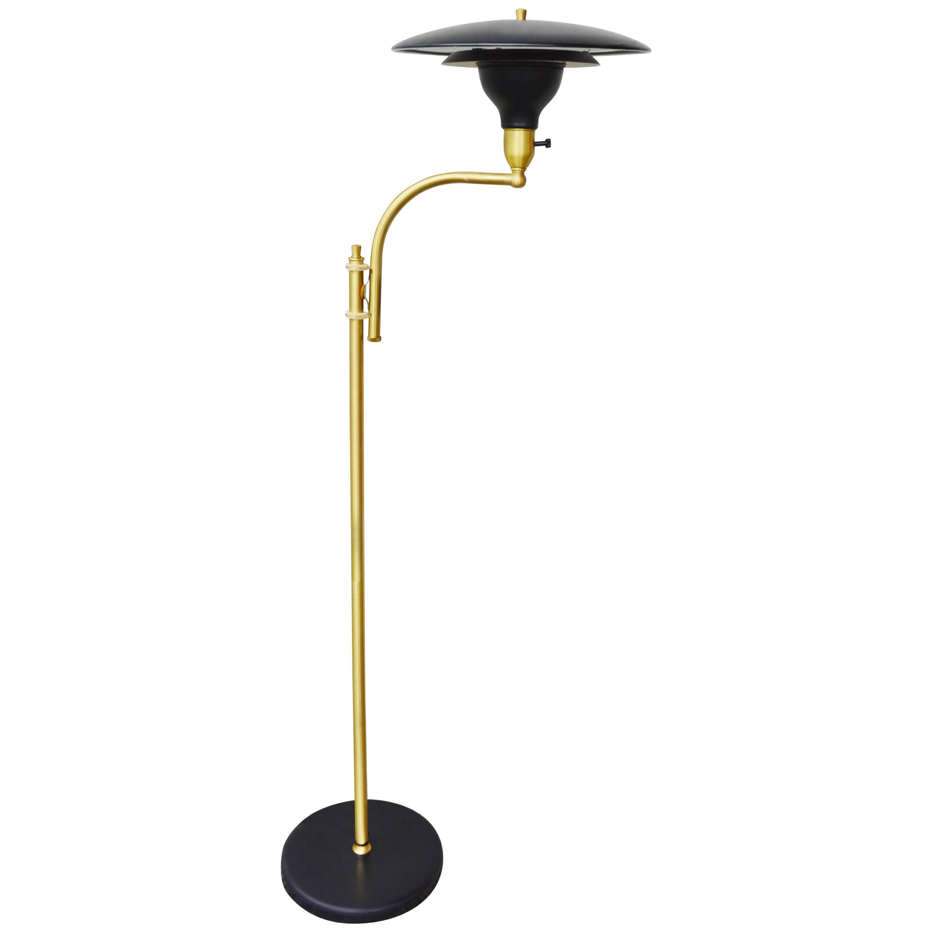 Sight Light Floor Lamp Brass and Black Enamel by M.G. Wheeler For Sale