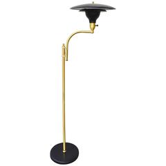 Vintage Sight Light Floor Lamp Brass and Black Enamel by M.G. Wheeler
