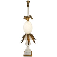 Alabaster Pineapple and Urn Lamp with Gilded Iron Leaves