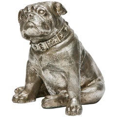 Silver Plated Bronze Seated Bull Dog by C H Valton