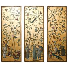 Ensemble de trois panneaux en bois de style Chinoiserie par Palladio