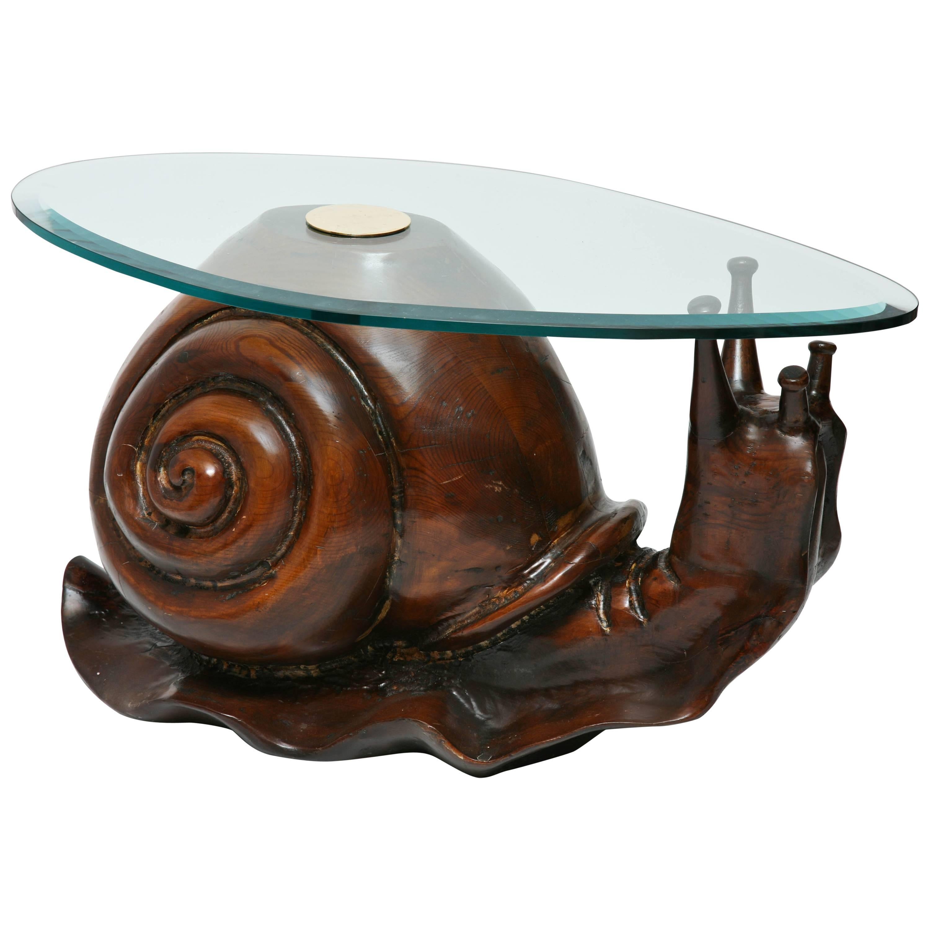 Carved Wood Snail Sculpture Table by Federico Armijo