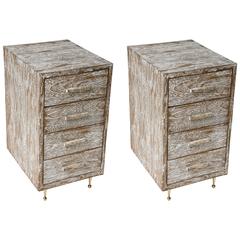 Pair of James Mont Style, Mid-Century, Cerused Oak, Four-Drawer Bedside Tables