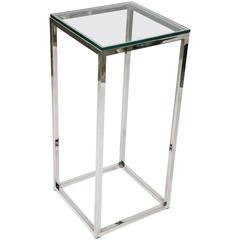 Polished Chrome and Glass Square Pedestal, Thin-Line by Milo Baughman