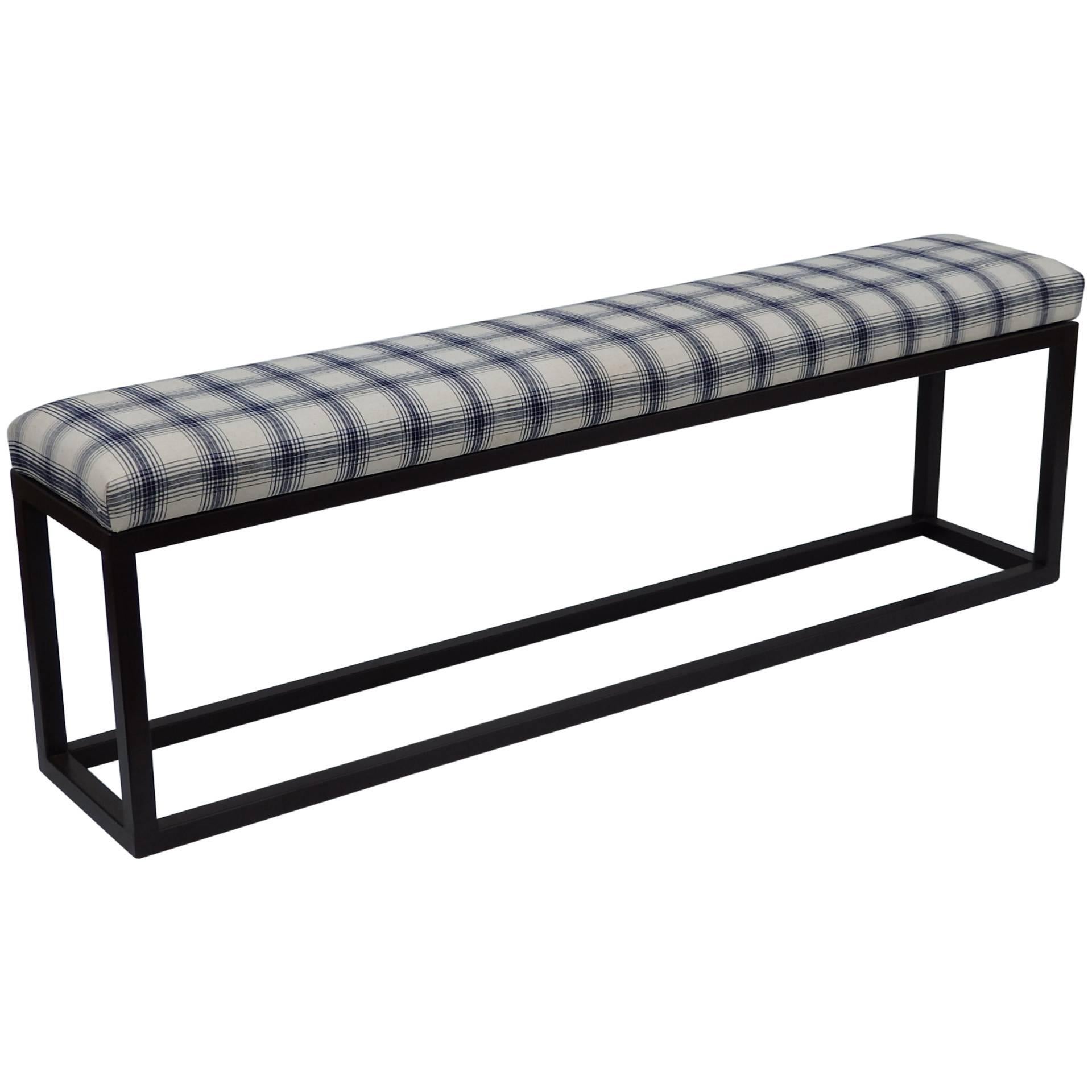 Metal Bench with Vintage Fabric Seat