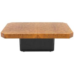 Table basse rectangulaire en bois de ronce de style Rizzo avec rangement à liqueur