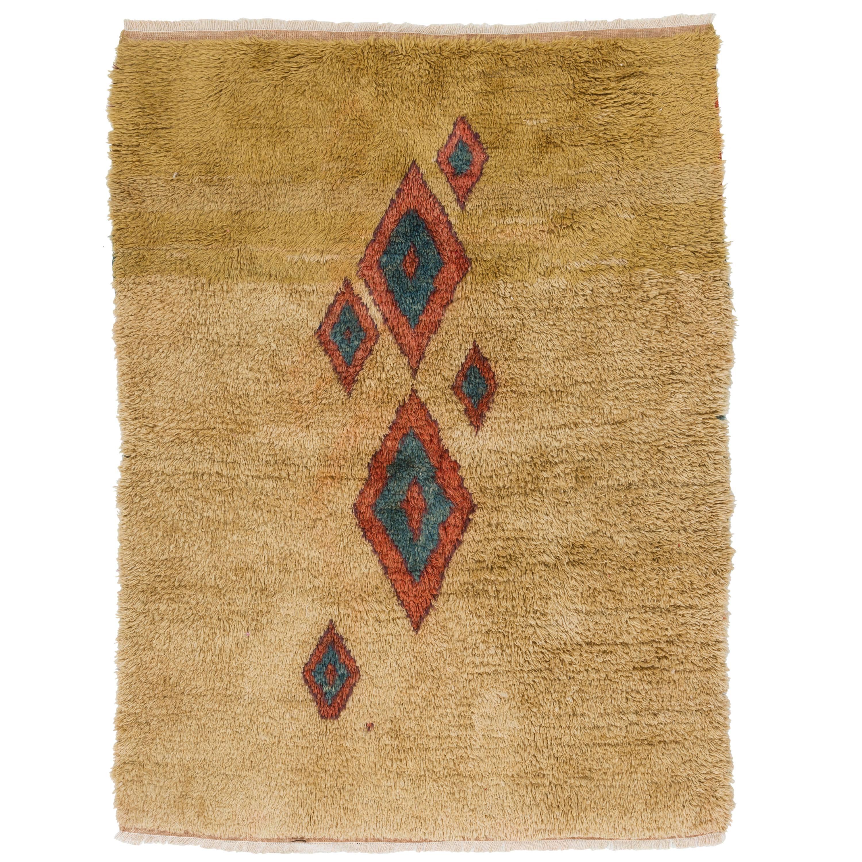 Vintage One-of-a-Kind Hand-knotted Wool Tulu Rug with Natural Dyes
