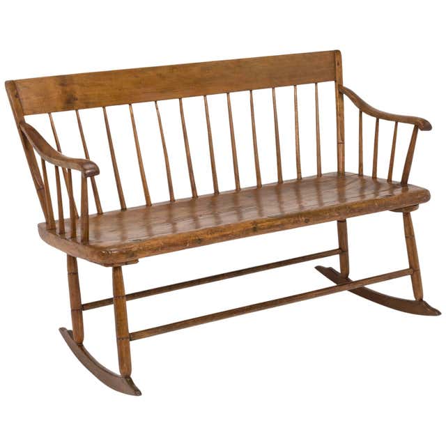 Early American Primitive Rocking Bench at 1stDibs