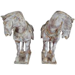 Pair of 19th Century Chinese Carved Wood Horses