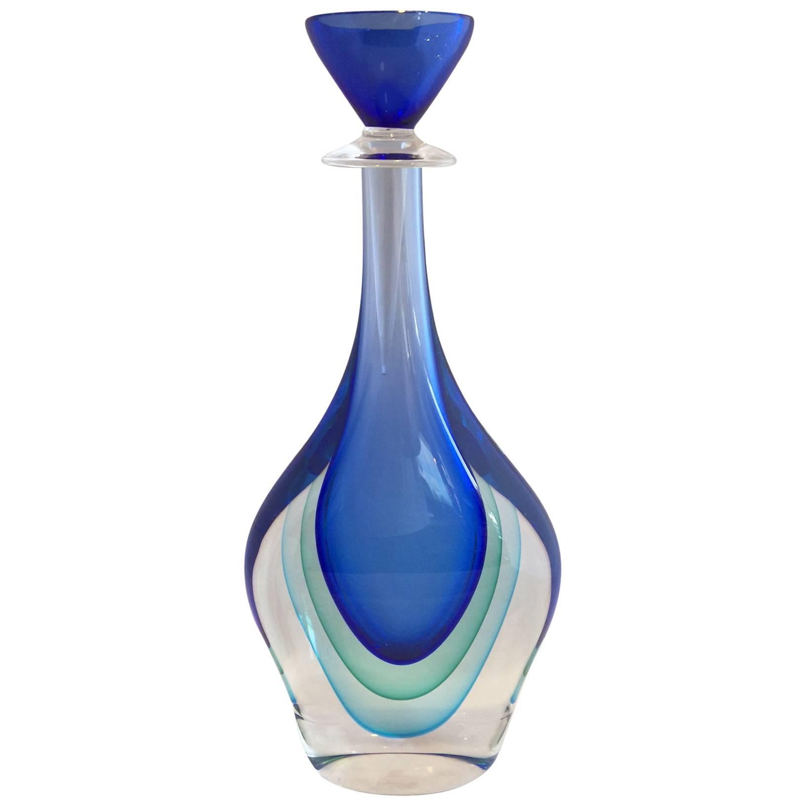 Gorgeous Murano Glass Multi Sommerso Decanter by Murano Artist Luigi Onesto