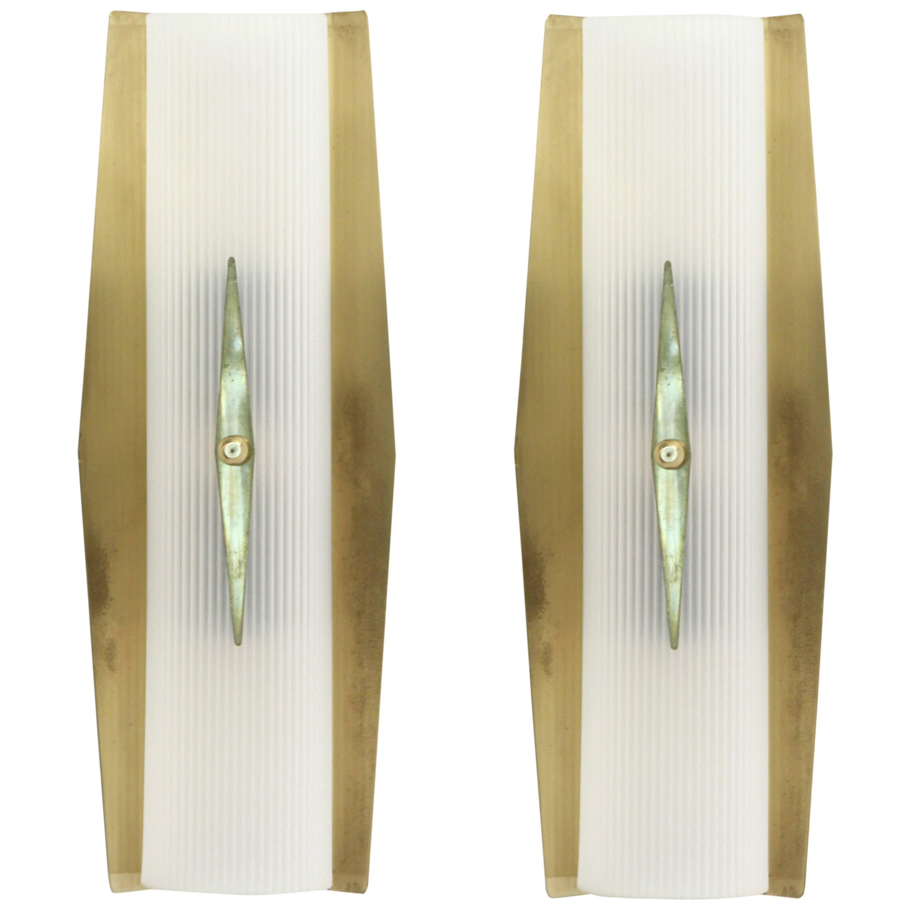 Pair of Functionalist Wall Sconces in Brass by Høvik Lys, 1950s