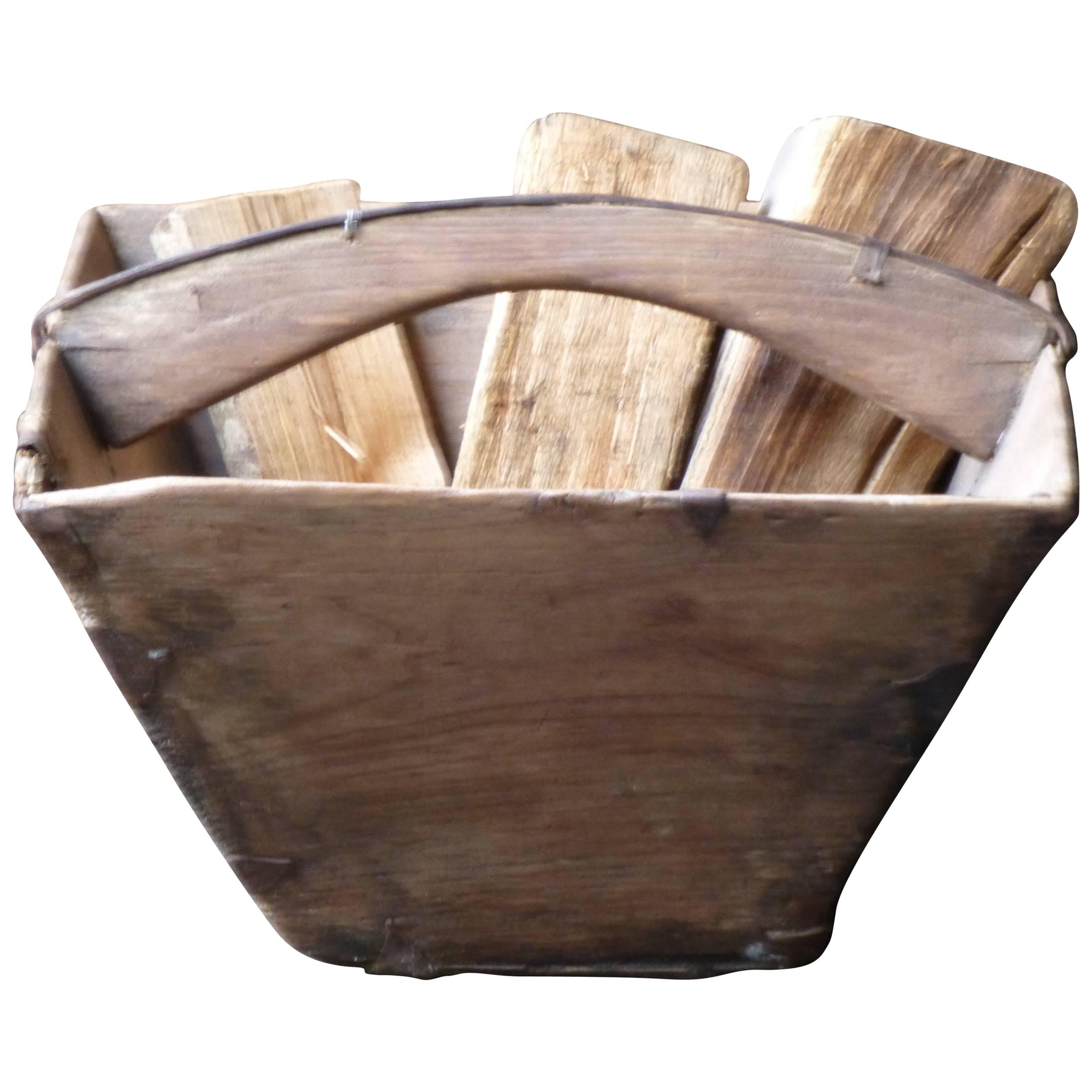 19th Century Wooden Log Basket or Log Holder