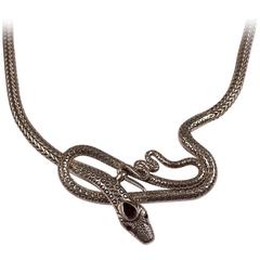 Sterling Silver and Garnet Snake Necklace