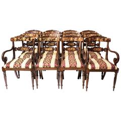 Set 12 Bespoke Handmade Regency Style Burr Walnut Marquetry Dining Chairs 11