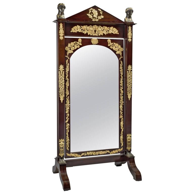 Fantastic Antique Mahogany American Philadelphia Empire Cheval Mirror