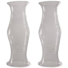 Pair of 19th Century English Handblown Glass Hurricane Shields