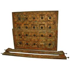 Moroccan Carved Wood and Metal Ornamented Bed