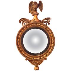 19th Century English Giltwood Convex Round Mirror