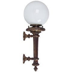 Antique Cast Bronze Empire Style Wall Sconces with Opal White Glass Globes, Circa 1900s