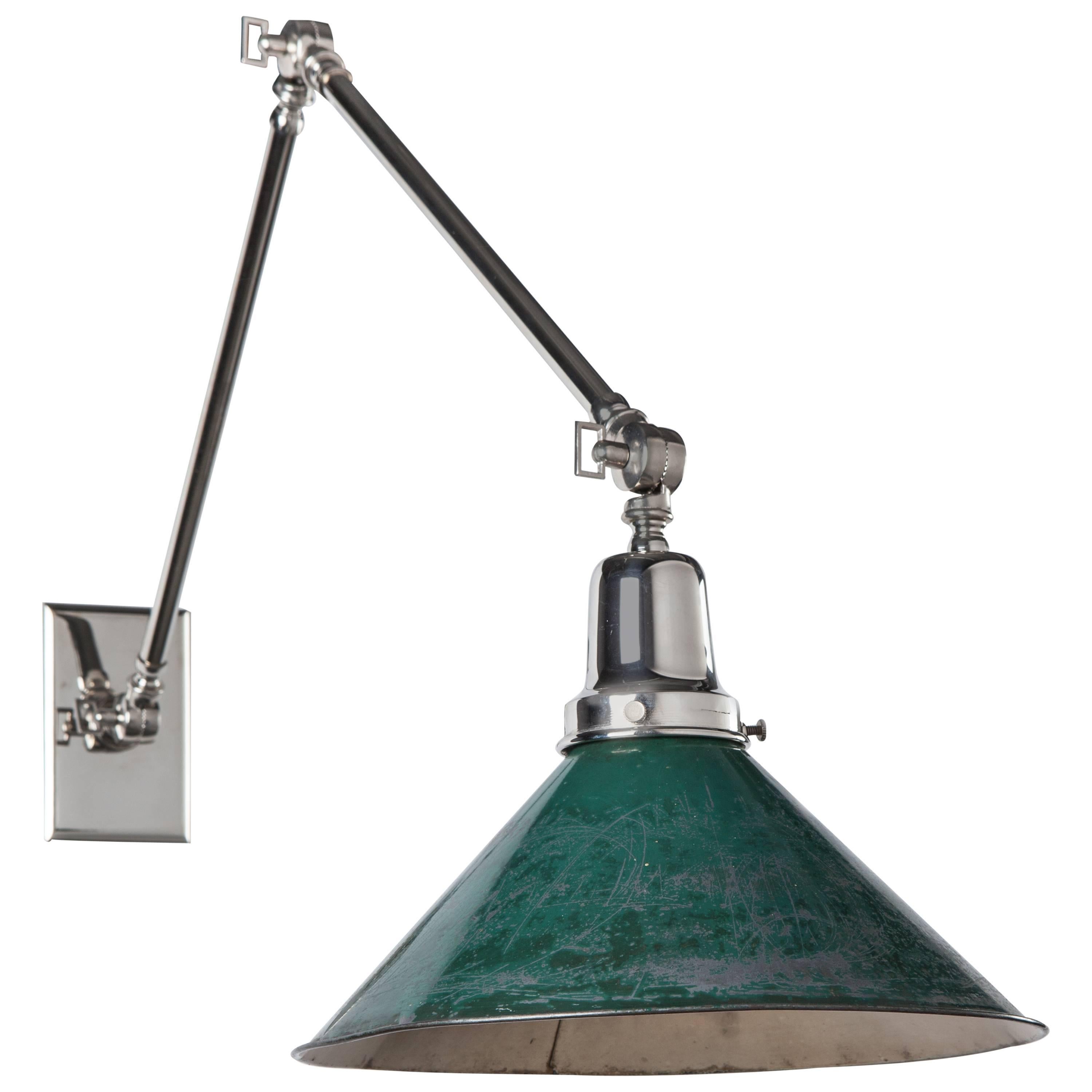 Articulated Sconce with Antique Industrial Green Shade, Circa 1910