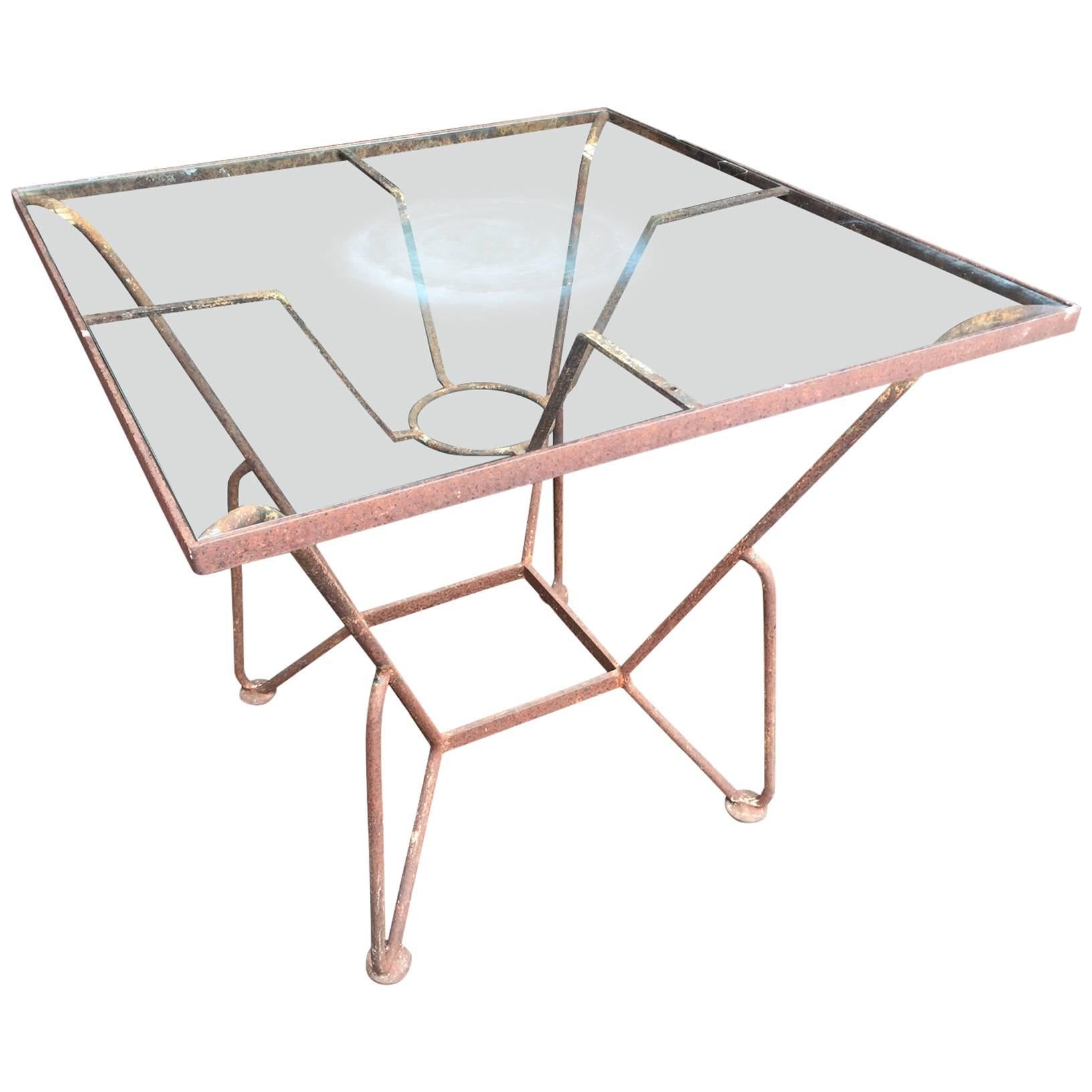 Iron and Glass Mid-Century Garden Table For Sale