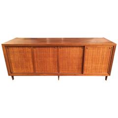 Mid-Century Modern Walnut Credenza with Cane Doors