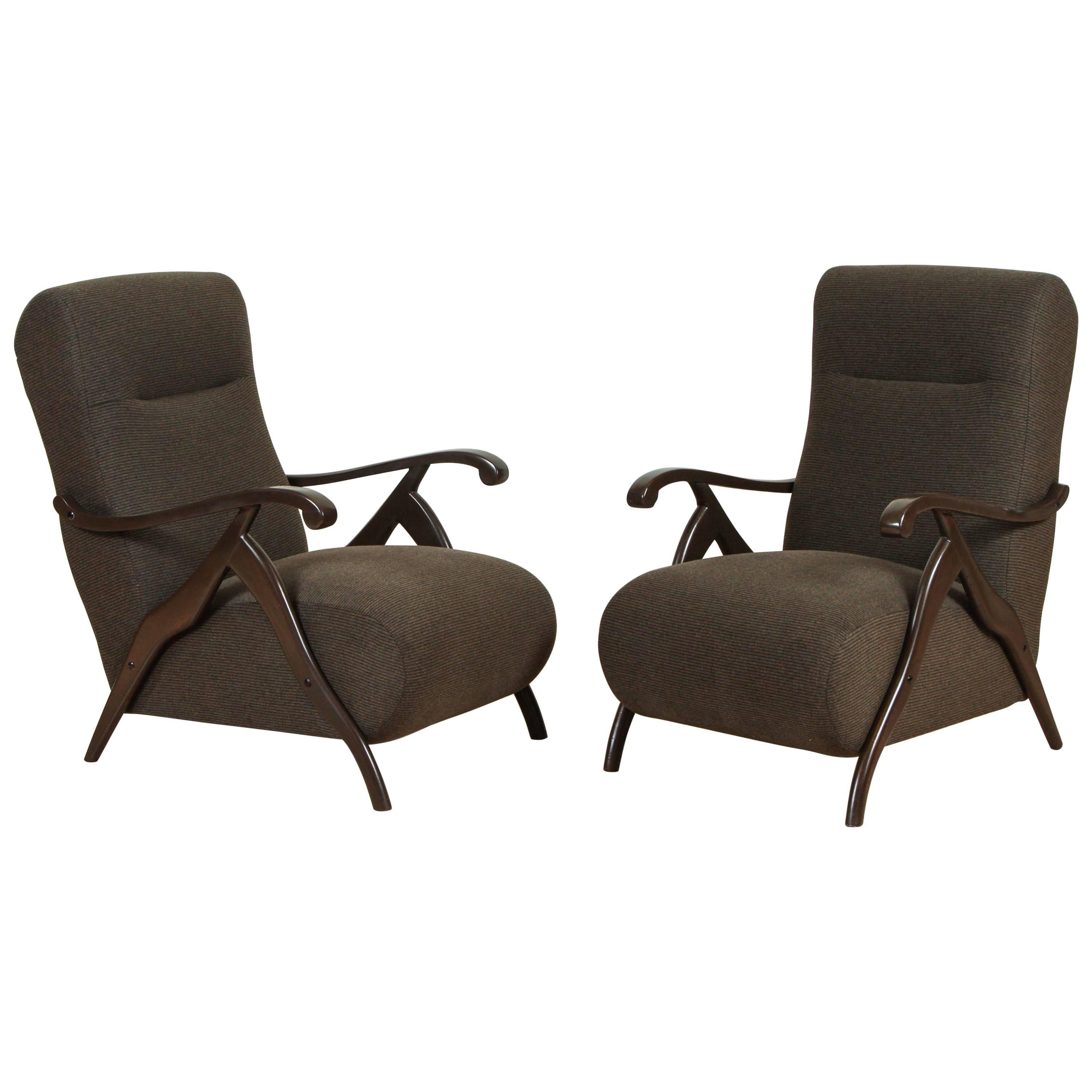 Pair of Sculptural Italian Armchairs in Cotton Cashmere