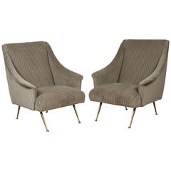 Pair of Italian Lounge Chairs in Wide Whale Velvet