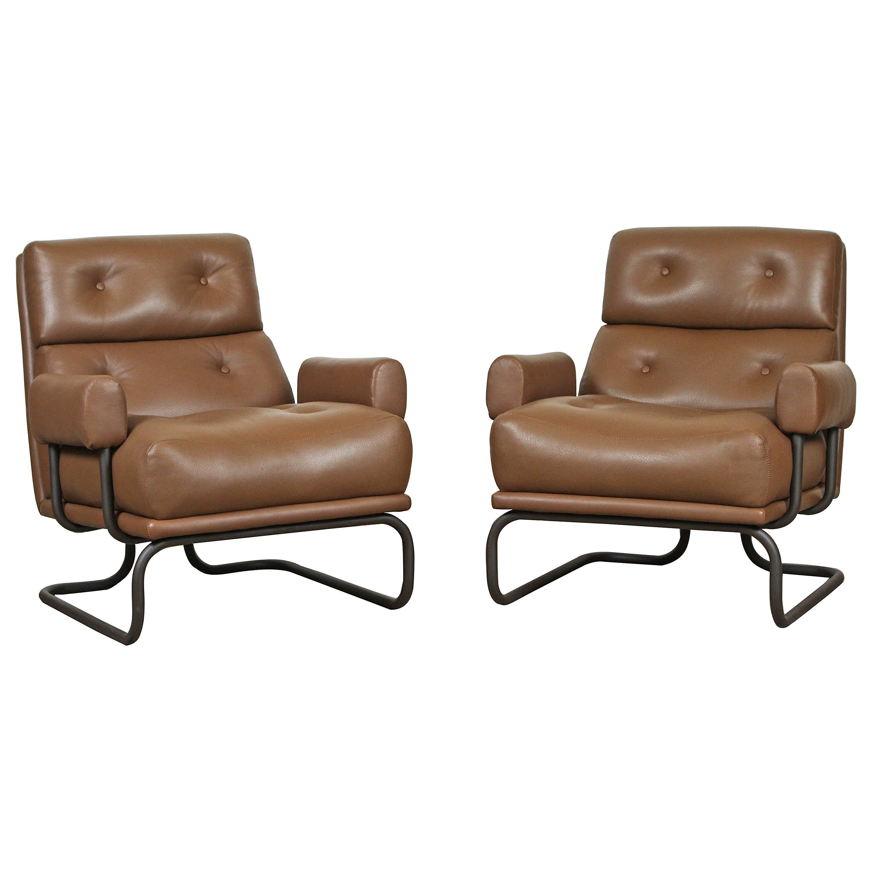Pair of Bronze and Leather Chairs for Stendig