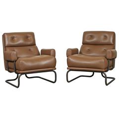 Pair of Bronze and Leather Chairs for Stendig