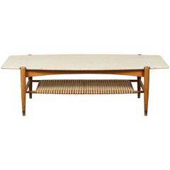 Travertine and Rattan Coffee Table by Bruno Mathsson for DUX