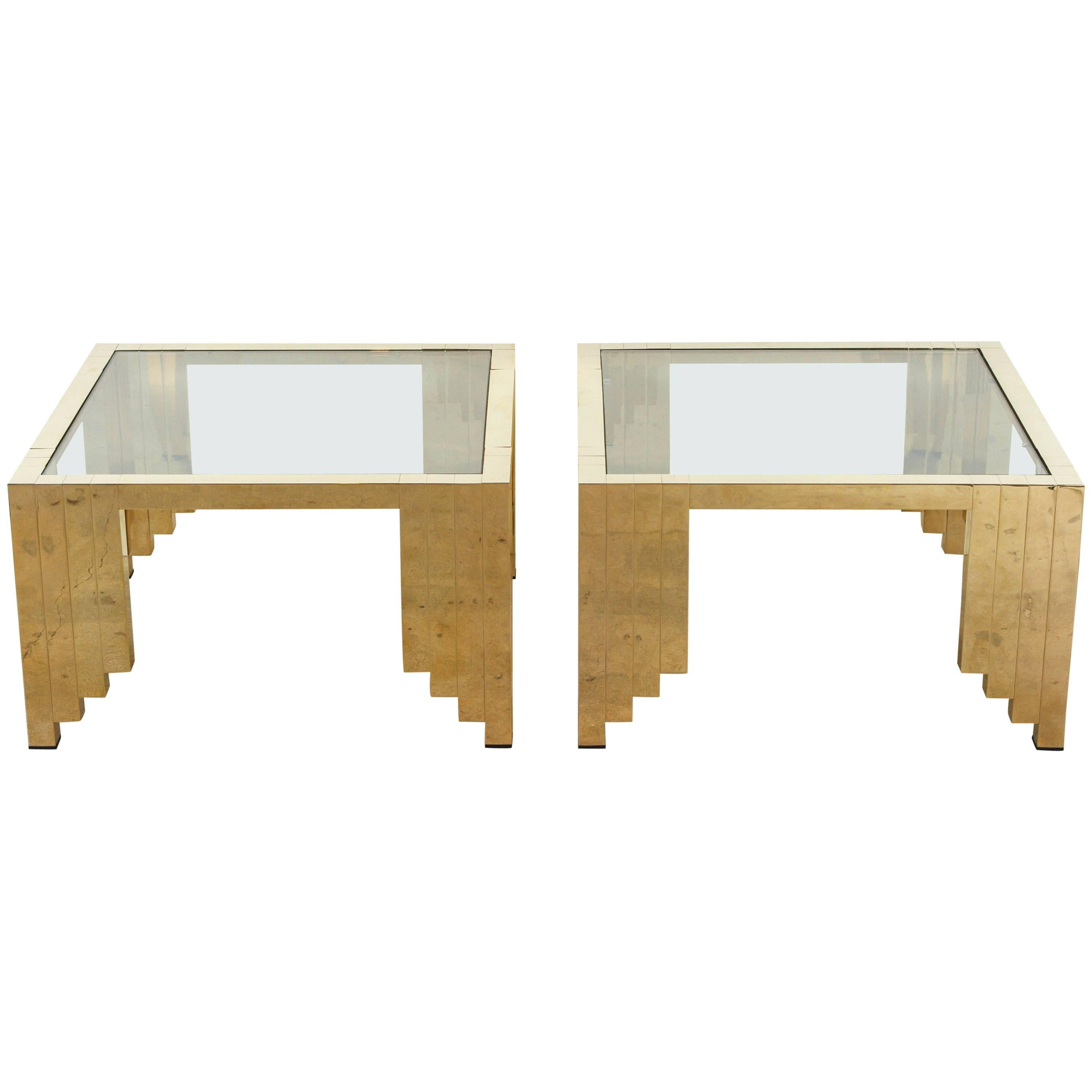Pair of 1970s Polished Brass and Glass Side Tables