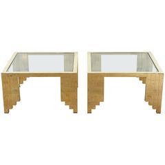 Pair of 1970s Polished Brass and Glass Side Tables