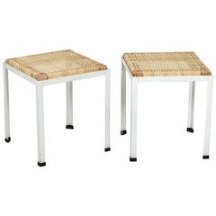 Pair of Rattan and Iron Stools by Danny Ho Fong