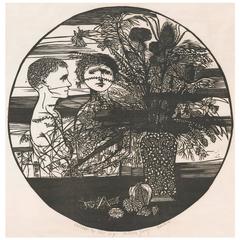 Vintage "Children & Still Life, " Woodcut by Leonard Baskin, 1956