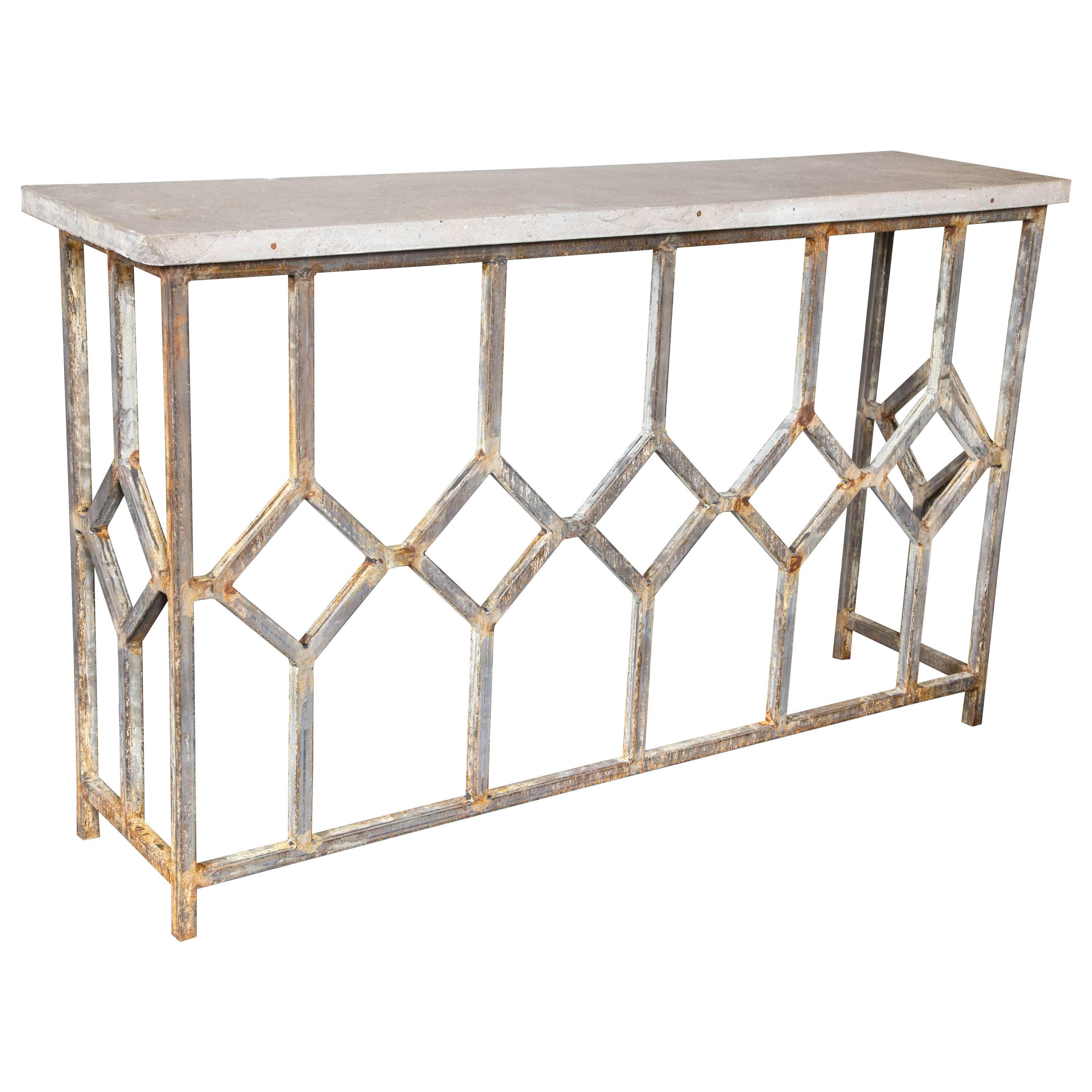 Industrial Style Steel Console Table with Cement Top