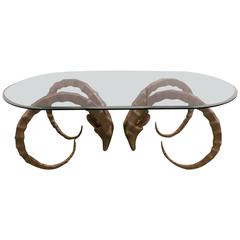 Stunning Ibex or Ram's Head Coffee Table with Oval Glass Top, offered by La Porte