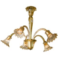 Vintage Olive Colored Murano Glass Down-Light Chandelier, circa 1930