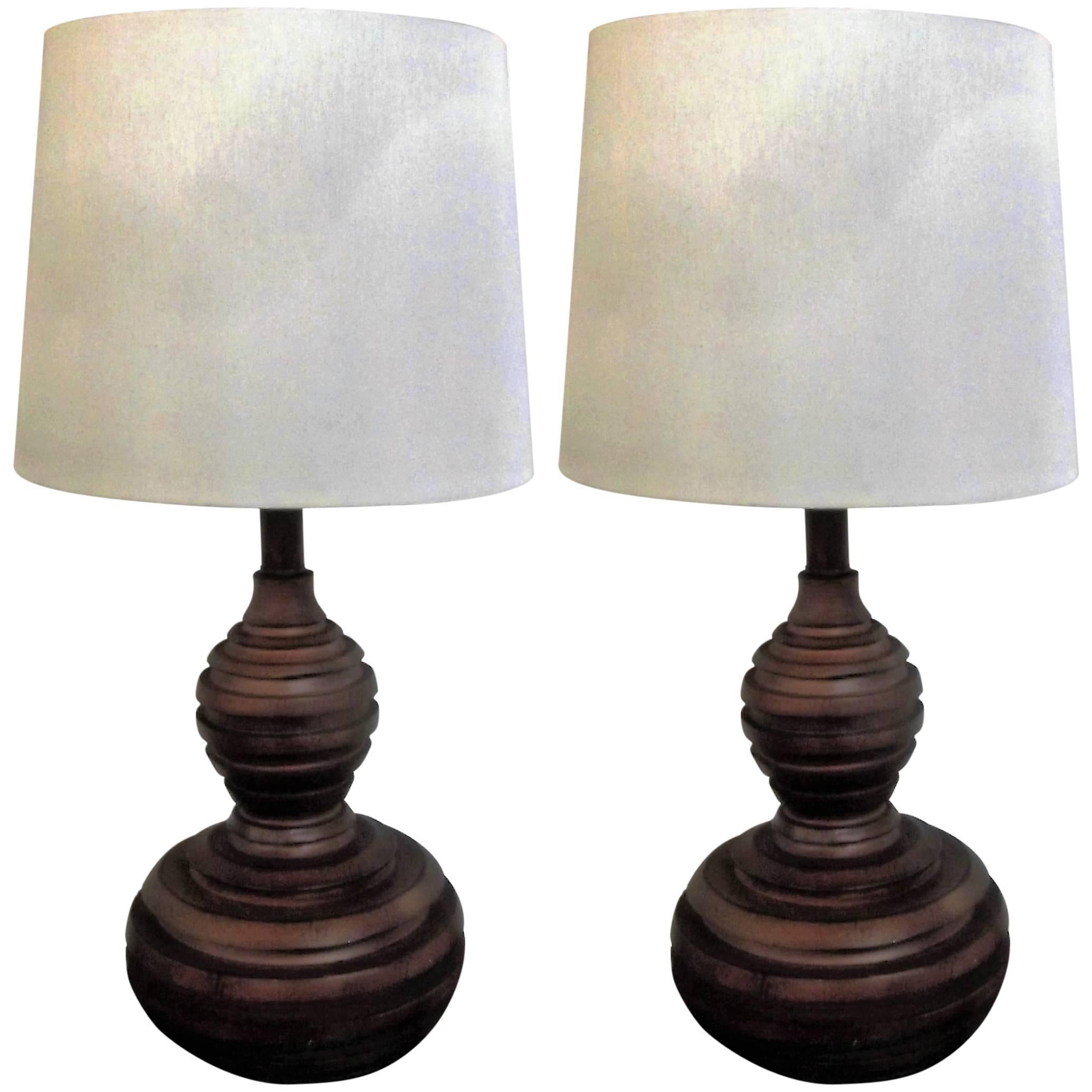 Pair of Acacia Wood Lamps