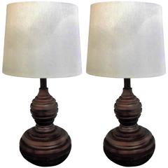 Vintage Pair of Acacia Wood Lamps