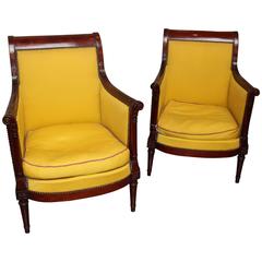 Pair of French Directoire Style Mahogany Bergères