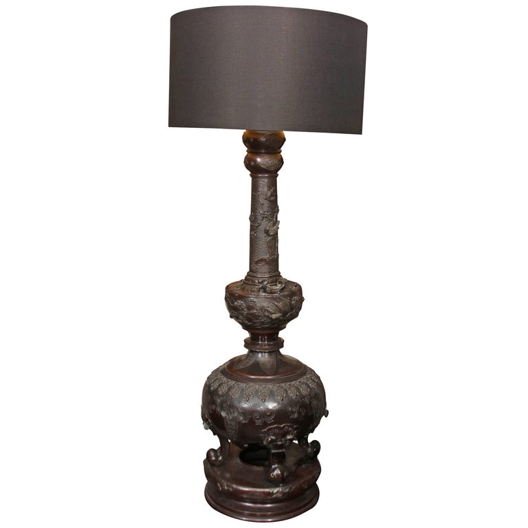 Japanese Bronze Lamp For Sale