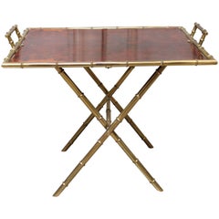 French Brass and Burled Walnut Adjustable Cocktail or Side Table