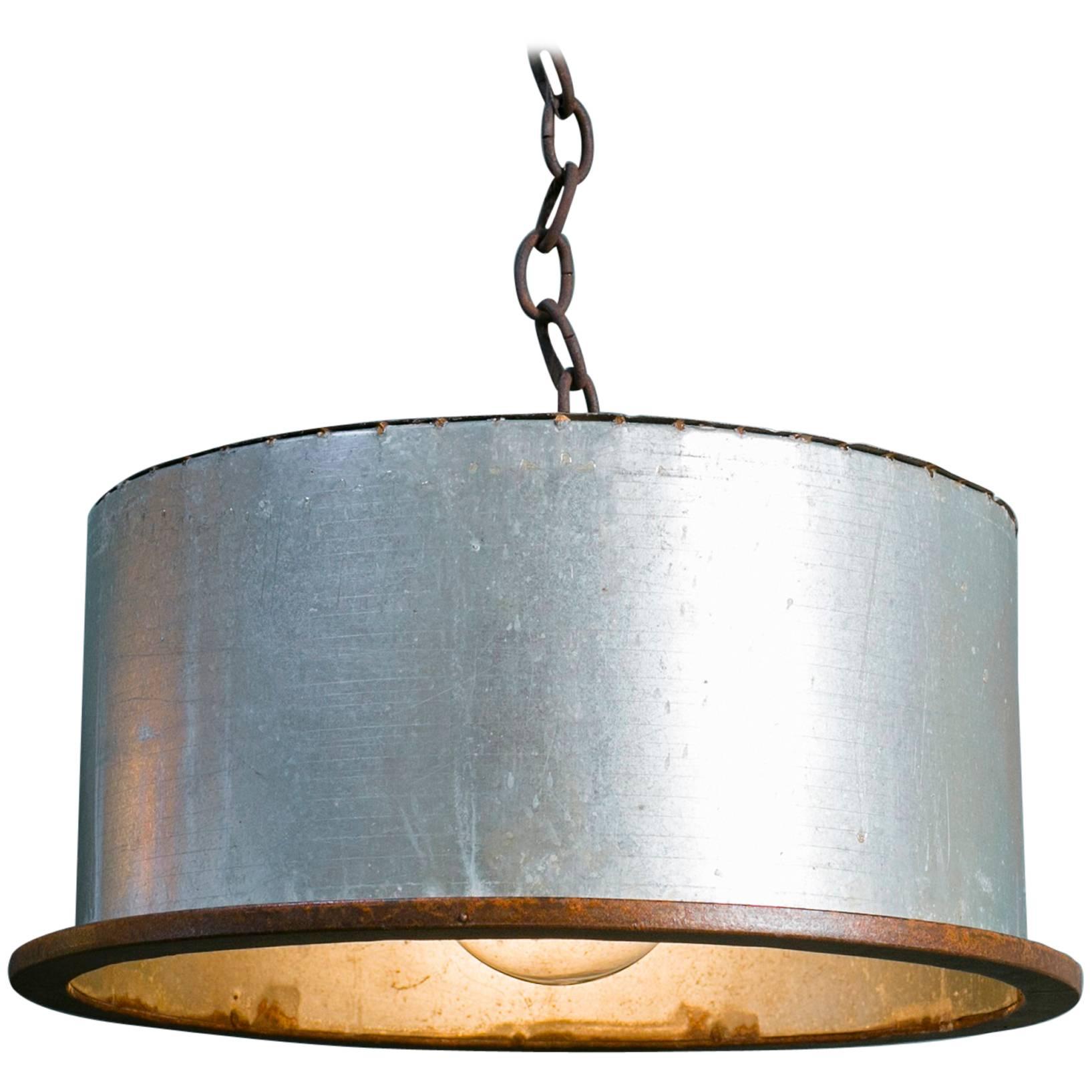 Rustic Industrial Galvanized Pendant with Iron Banding